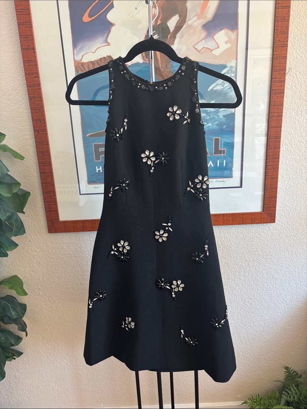 Kate Spade New York Scattered Brooch Rhinestone Beaded Formal Crepe Dress - Picture 5 of 13